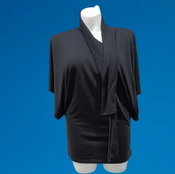Ashley Stewart Jersey Blouse Top Oversized Kimono Sleeve Black Versatile Wear 1X - Picture 2 of 9